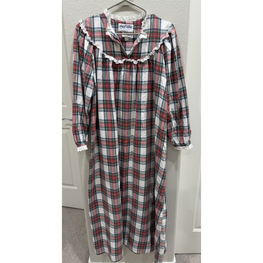 Vintage Lanz of Salzburg Plaid Pullover Nightgown Made With Love in USA M